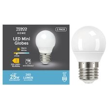 Tesco Led Mini Globe Warm White 25W Edison Screw 2 Pack