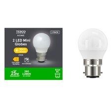 TESCO LED MINI GLOBE WARM WHITE 25W BC 2PK