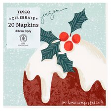 Tesco Snowy Pudding Napkin 3Ply 20 Pack