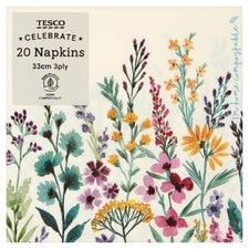 Tesco Meadow Napkin 33Cm 3Ply 20 Pack