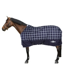 Saxon Defiant Standard-Neck Plaid Midweight Horse Turnout Rug - Navy/White - 4´