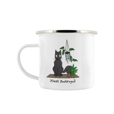 Spooky Cat Plant Destroyer Enamel Mug - White - One Size