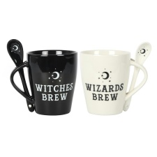 Something Different Witches and Wizards Couple Ceramic Mug Set - White/Black - One Size