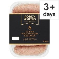 Porky Whites 6 Surreys Premium British Pork Sausages 400G