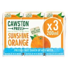 Cawston Press Sunshine Orange Fruit Water Juice Drink 3 x 200ml