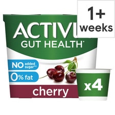 Activia Cherry No Added Sugar Fat Free Gut Health Yoghurt Multipack 4x115g