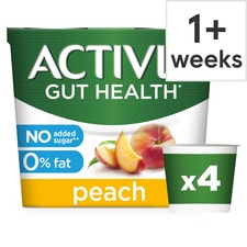 Activia Peach No Added Sugar Fat Free Gut Health Yoghurt Multipack 4x115g