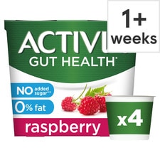 Activia Raspberry No Added Sugar No Fat Gut Health Yoghurt 4x115g