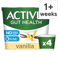 Activia Vanilla No Added Sugar Fat Free Gut Health Yoghurt Multipack 4x115g