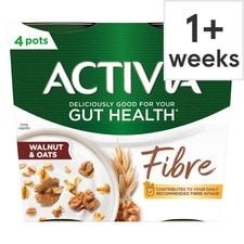 Activia Fibre Walnut & Oat Low Fat Breakfast Gut Health Yoghurt Multipack 4x115g