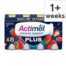 Actimel Plus 100% Vitamin D Strawberry & Pomegranate Live Yoghurt Drink Multipack 8x100g