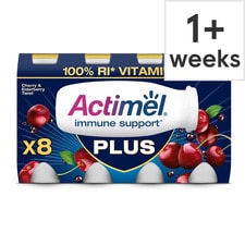 Actimel Plus 100% Vitamin D Cherry & Elderberry Live Yoghurt Drink Multipack 8x100g