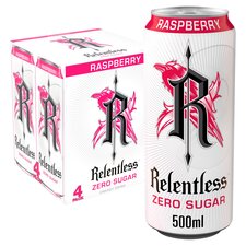 Relentless Zero Sugar Raspberry Energy Drink 4X500ml