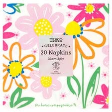 Tesco Bright Abstract Floral Napkin 3Ply 20 Pack