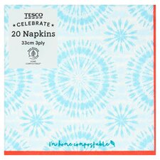 Tesco Tie Dye Napkin 33Cm 3Ply 20 Pack