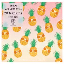 Tesco Pineapple Napkin 33Cm 3Ply 20 Pack