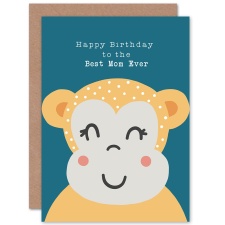 Wee Blue Coo To The Best Mom Ever Cute Monkey Cartoon Birthday Greeting Card