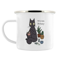 Spooky Cat Wiccan Botany Enamel Mug - White/Black/Grey - One Size