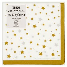 Tesco Party Time Napkin 33Cm 3Ply 20 Pack