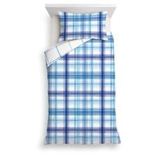 TESCO BLUE WASHY CHECK DUVET SET SINGLE