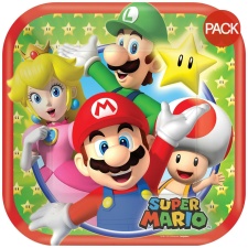 Super Mario Paper Square Disposable Plates (Pack of 8) - Multicoloured - One Size