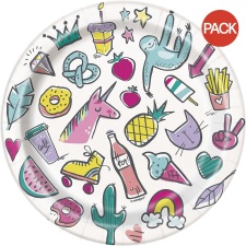 Unique Party Favorite Things Birthday Party Plates (Pack of 8) - White/Multicoloured - One Size