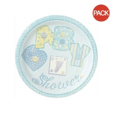 Unique Party Stitched Baby Shower Disposable Plates (Pack of 8) - Blue/Yellow - One Size