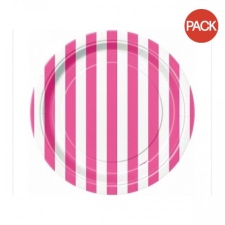 Unique Party Striped Party Plates (Pack of 8) - Pink - One Size