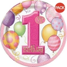 Unique Party 1st Birthday Party Plates (Pack of 8) - Pink - One Size