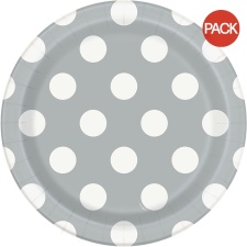 Unique Party Polka Dot Party Plates (Pack of 8) - Silver - One Size