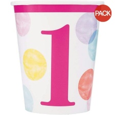 Unique Party Polka Dot 1st Birthday Disposable Cup (Pack of 8) - Pink/White - One Size