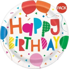 Unique Party Balloons Happy Birthday Disposable Plates (Pack of 8) - Multicoloured - One Size