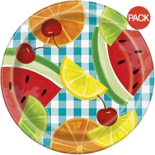 Unique Party Summer Picnic Paper Gingham Disposable Plates (Pack of 8) - Multicoloured - One Size