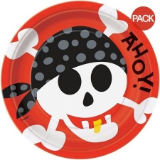 Unique Party Pirate Party Plates (Pack of 8) - Red/White/Black - One Size