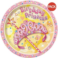 Unique Party Pretty Princess Party Plates (Pack of 8) - Pink/Yellow - One Size