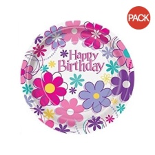 Unique Party Floral Birthday Dinner Plate (Pack of 8) - Multicoloured - One Size