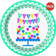 Unique Party Cake Birthday Party Plates (Pack of 8) - Multicoloured - One Size