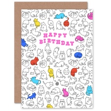 Wee Blue Coo Cat Lover Pet Hobbies Pattern Animal Birthday Greeting Card