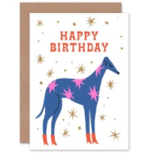 Wee Blue Coo Pink Star Greyhound Retro Fashion Dog Lover Birthday Greeting Card