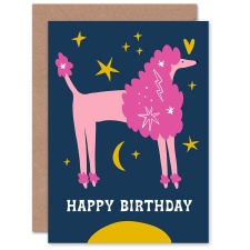 Wee Blue Coo Pink Poodle Starry Night Sky Dog Lover Happy Birthday Greeting Card