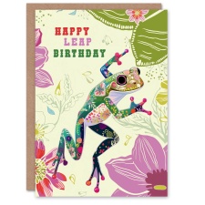 Artery8 Leap Year Flower Leaping Frog Colourful Floral Birthday Greeting card