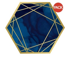 Creative Paper Octagon Disposable Plates (Pack of 8) - Blue/Gold - One Size