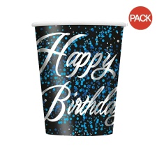 Unique Party Paper Glitz Happy Birthday Party Cup (Pack of 8) - Blue - One Size