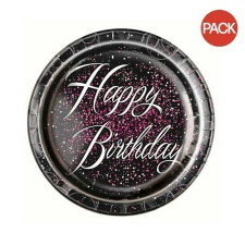 Unique Party Paper Glitz Birthday Party Plates (Pack of 8) - Black/Pink/White - One Size