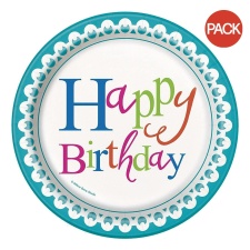 Unique Party Confetti Birthday Cake Plate (Pack of 8) - White/Blue - One Size