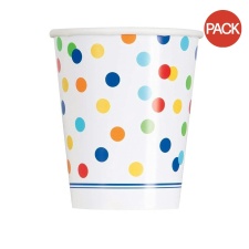 Unique Party Paper Rainbow Dots Disposable Cup (Pack of 8) - White/Blue/Red - One Size