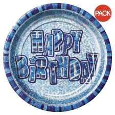 Unique Party Prism Glitz Birthday Disposable Plates (Pack of 8) - Blue - One Size