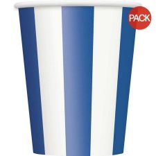 Unique Party Paper Striped Disposable Cup (Pack of 6) - Blue/White - One Size