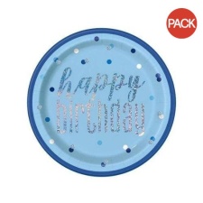 Unique Party Paper Glitz Disposable Plates (Pack of 8) - Blue - One Size