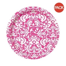 Unique Party Damask Party Plates (Pack of 8) - Pink/White - One Size